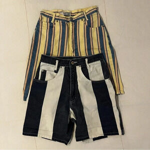 Lot of 2 Unisex Colorful Genuine Vintage Striped High Waisted 100% Cotton Shorts